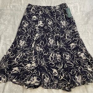 Lauren Ralph Lauren Skirt 14 Womens NWT 100% Silk Riviera Navy Floral Lined Vtg
